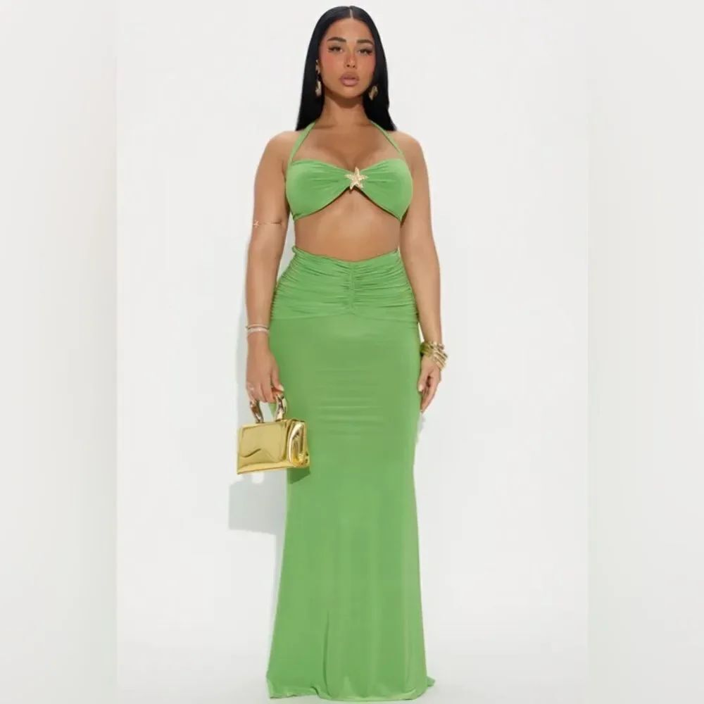 Dubai Sunrise Maxi Skirt Set - Green